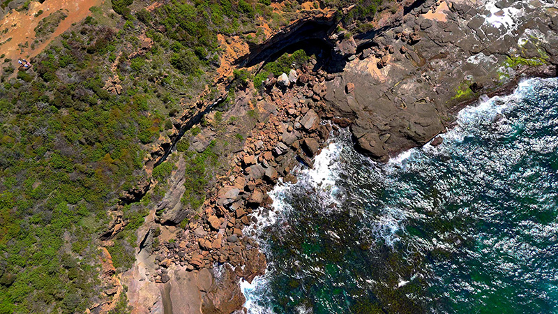 Aerial view of Australian coastal cliffs and ocean